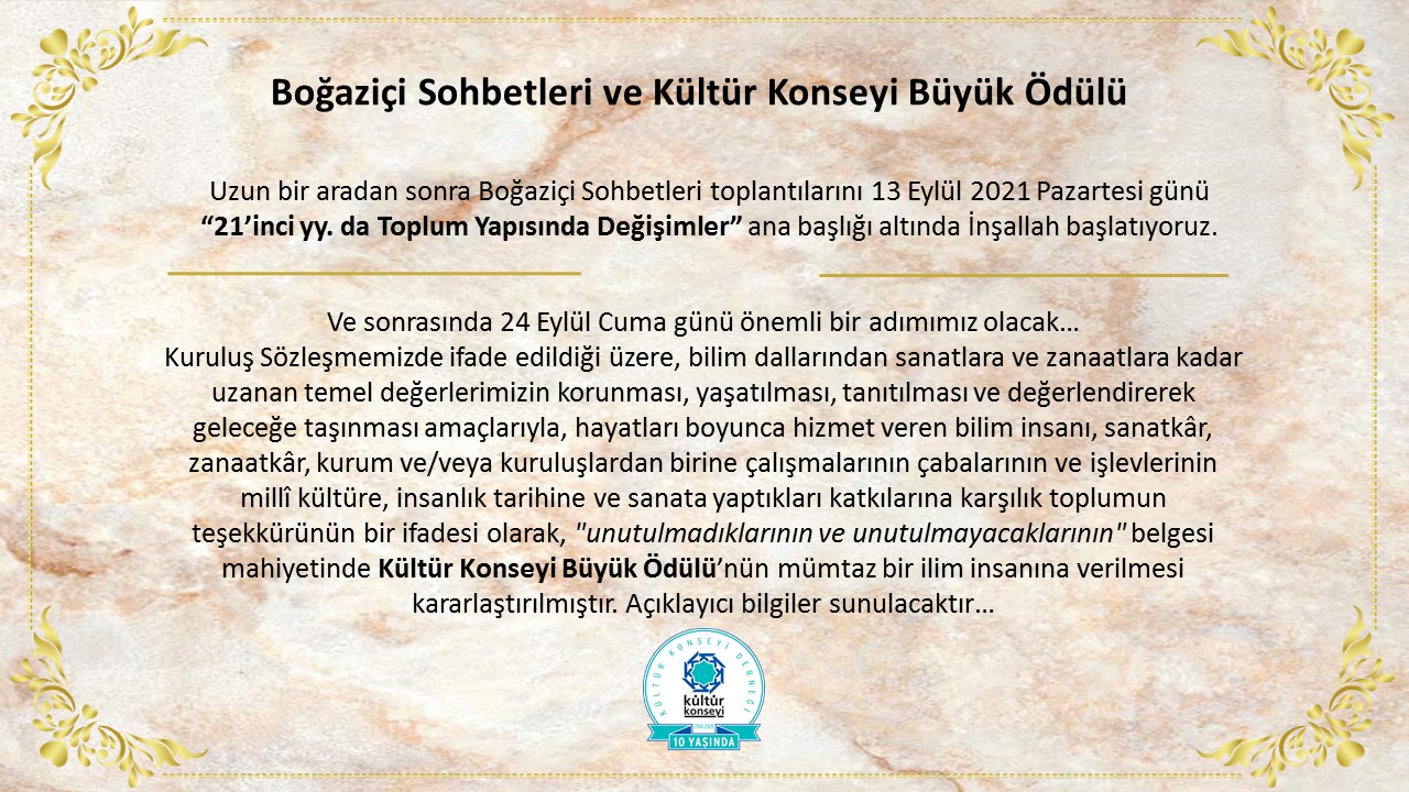 Boğaziçi Sohbetleri ve Kültür Konseyi Büyük Ödülü